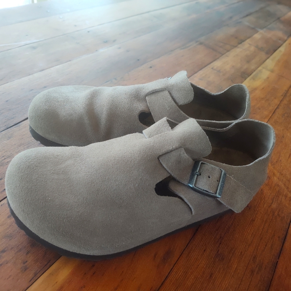 Birkenstock Women’s London suede leather shoe size EU 40, US 9, color-stone